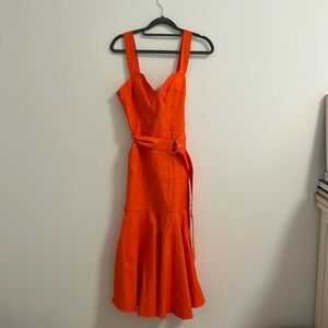 A.L.C Orange Sabrina Linen Blend Bustier Midi Dress